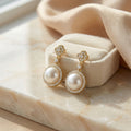 925 Sterling Silver Radiant Pearl Drop Earrings with Diamond Halos and Elegant Clover Studs